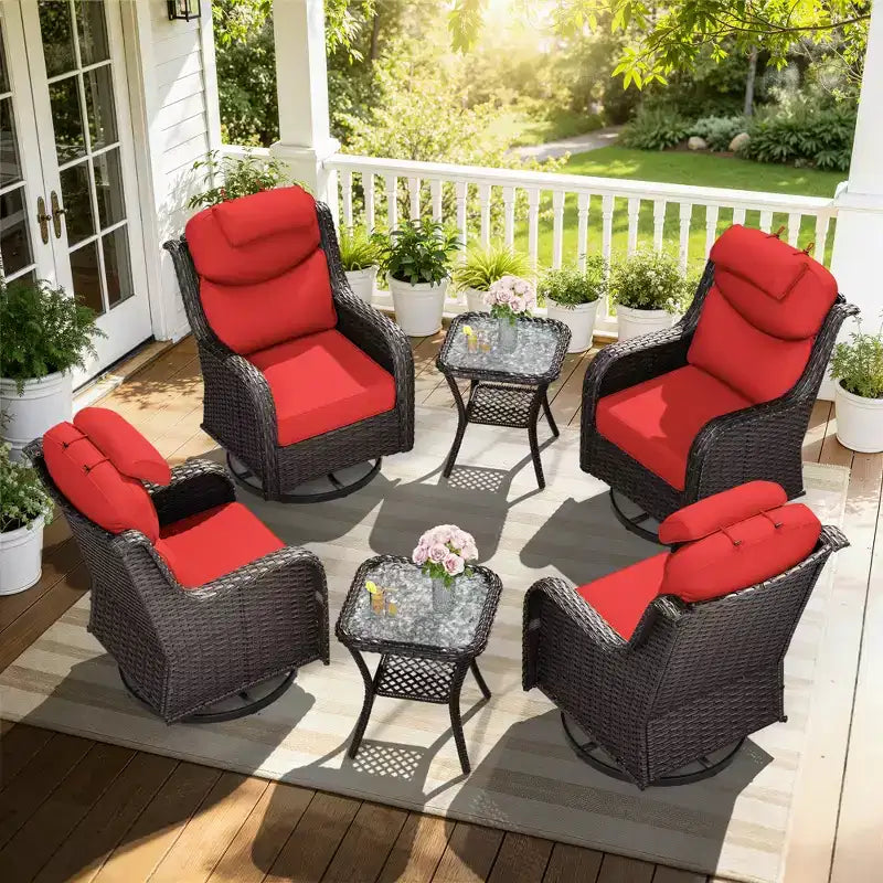 UPTIOT Outdoor Rocking Chair Set with Accent Tables for Patio Relaxation