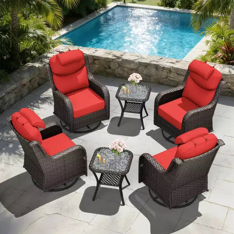 UPTIOT Outdoor Rocking Chair Set with Accent Tables for Patio Relaxation