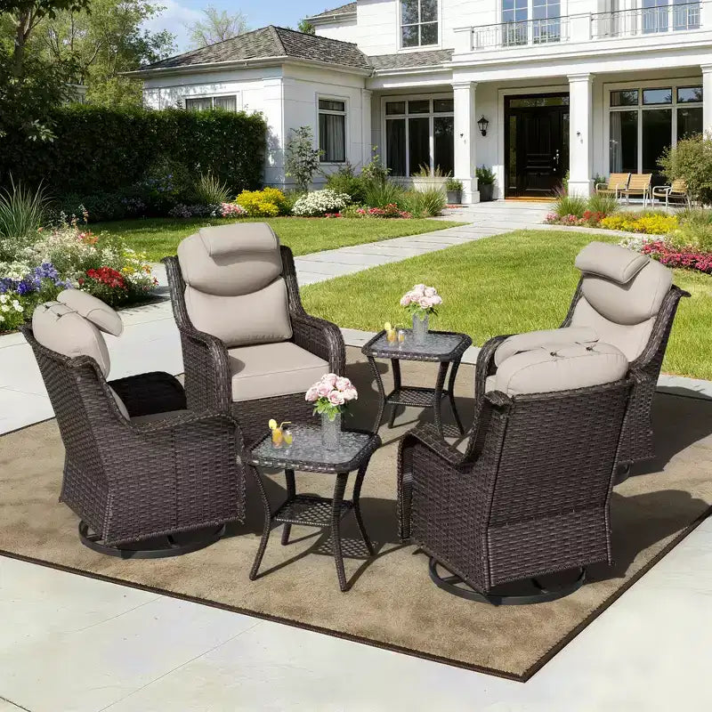 UPTIOT Outdoor Rocking Chair Set with Accent Tables for Patio Relaxation