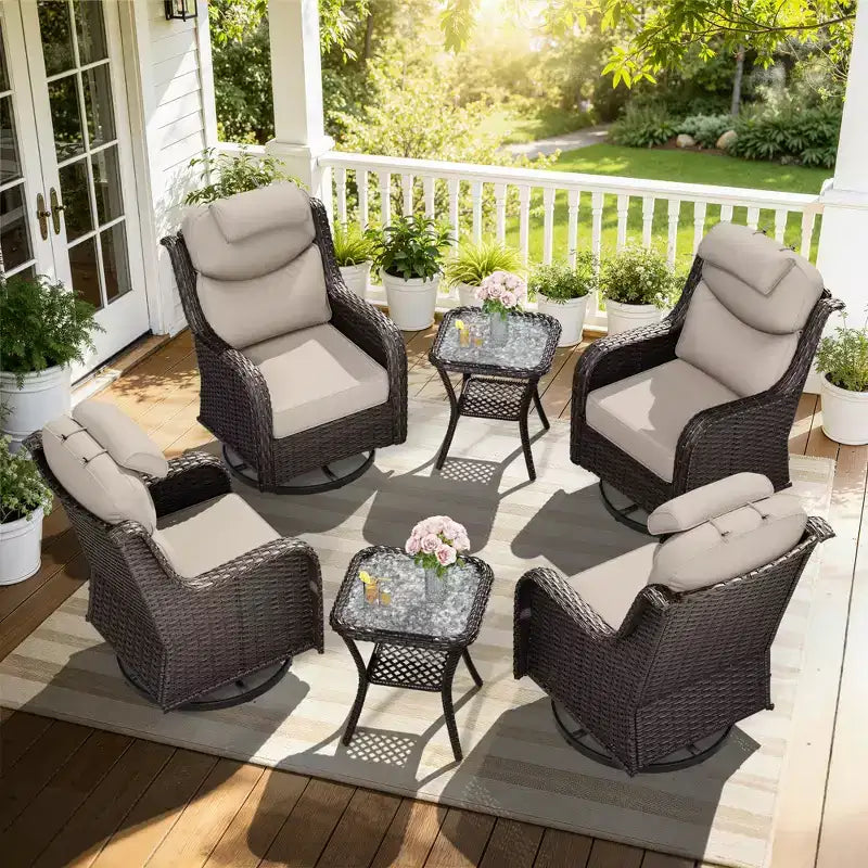 UPTIOT Outdoor Rocking Chair Set with Accent Tables for Patio Relaxation