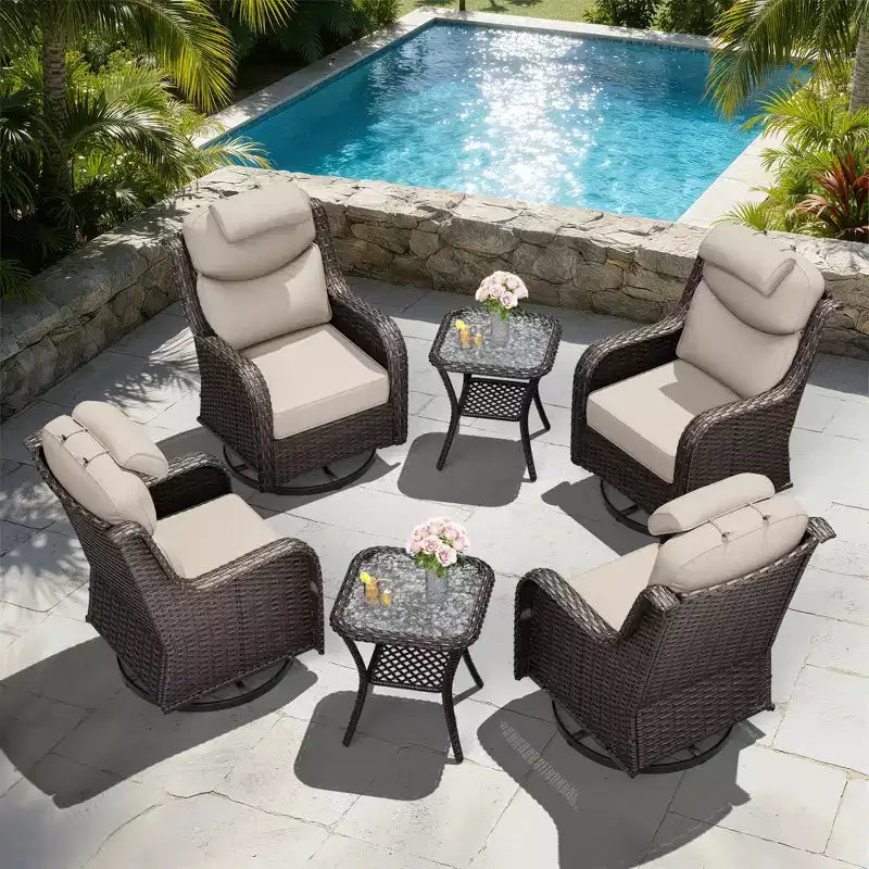 UPTIOT Outdoor Rocking Chair Set with Accent Tables for Patio Relaxation