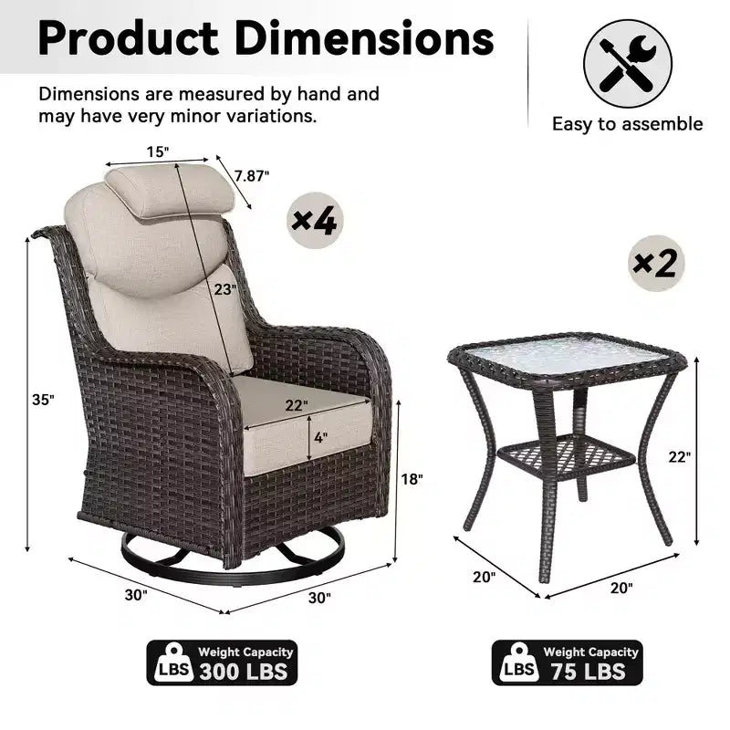UPTIOT Outdoor Rocking Chair Set with Accent Tables for Patio Relaxation