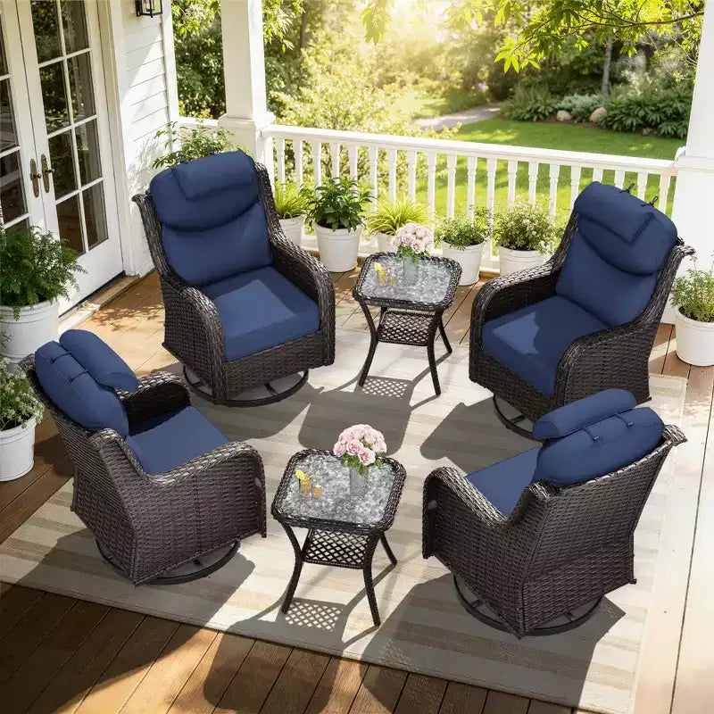 UPTIOT Outdoor Rocking Chair Set with Accent Tables for Patio Relaxation