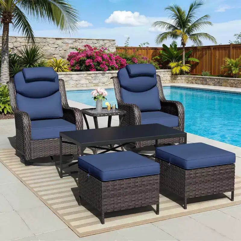 UPTIOT Outdoor Swivel Rocking Chairs Set with Convertible Ottomans and Coffee Table for Patio Relaxation