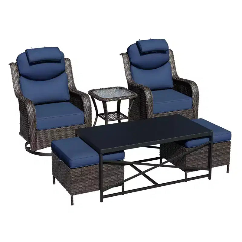UPTIOT Outdoor Swivel Rocking Chairs Set with Convertible Ottomans and Coffee Table for Patio Relaxation