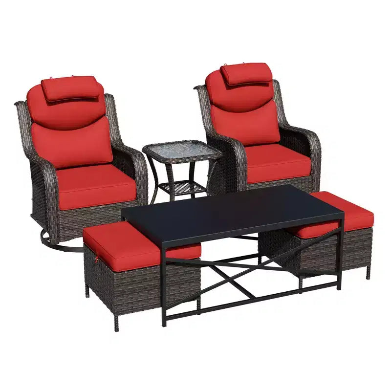 UPTIOT Outdoor Swivel Rocking Chairs Set with Convertible Ottomans and Coffee Table for Patio Relaxation