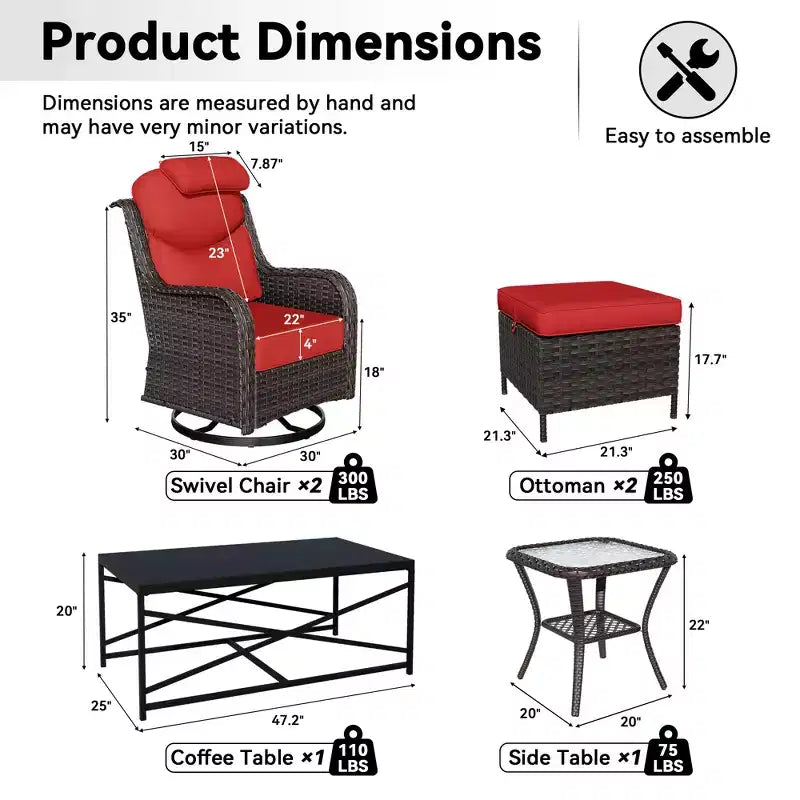 UPTIOT Outdoor Swivel Rocking Chairs Set with Convertible Ottomans and Coffee Table for Patio Relaxation