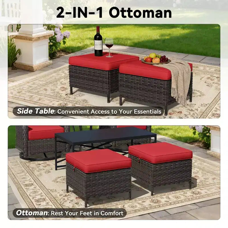 UPTIOT Outdoor Swivel Rocking Chairs Set with Convertible Ottomans and Coffee Table for Patio Relaxation