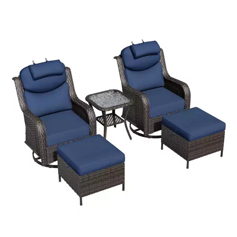 UPTIOT Outdoor Rocking Chair Set with Convertible Ottoman and Side Table for Patio Relaxation