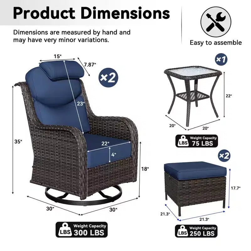 UPTIOT Outdoor Rocking Chair Set with Convertible Ottoman and Side Table for Patio Relaxation