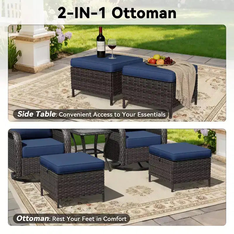 UPTIOT Outdoor Rocking Chair Set with Convertible Ottoman and Side Table for Patio Relaxation