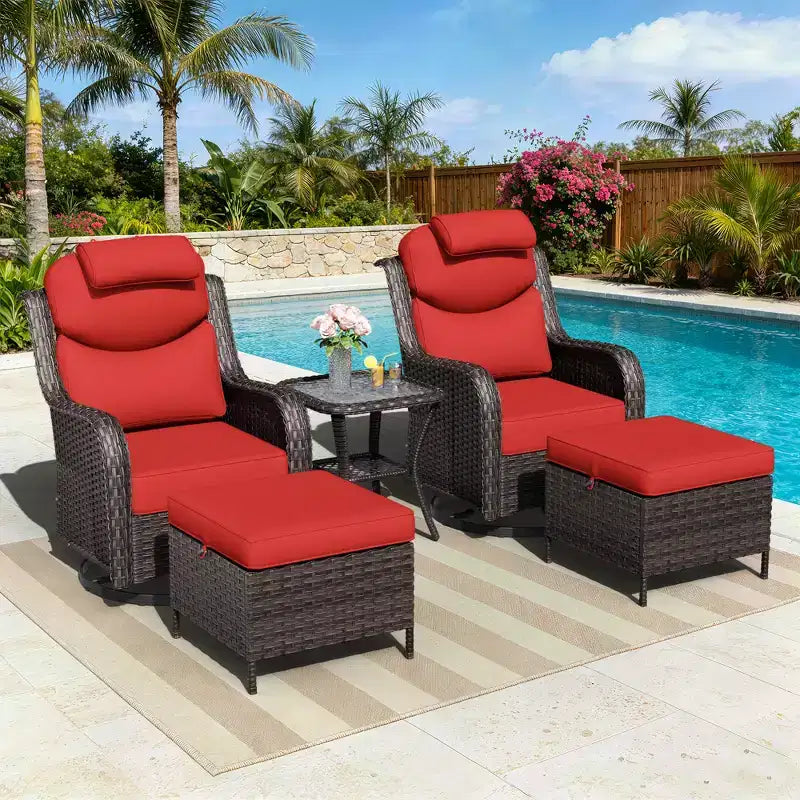 UPTIOT Outdoor Rocking Chair Set with Convertible Ottoman and Side Table for Patio Relaxation