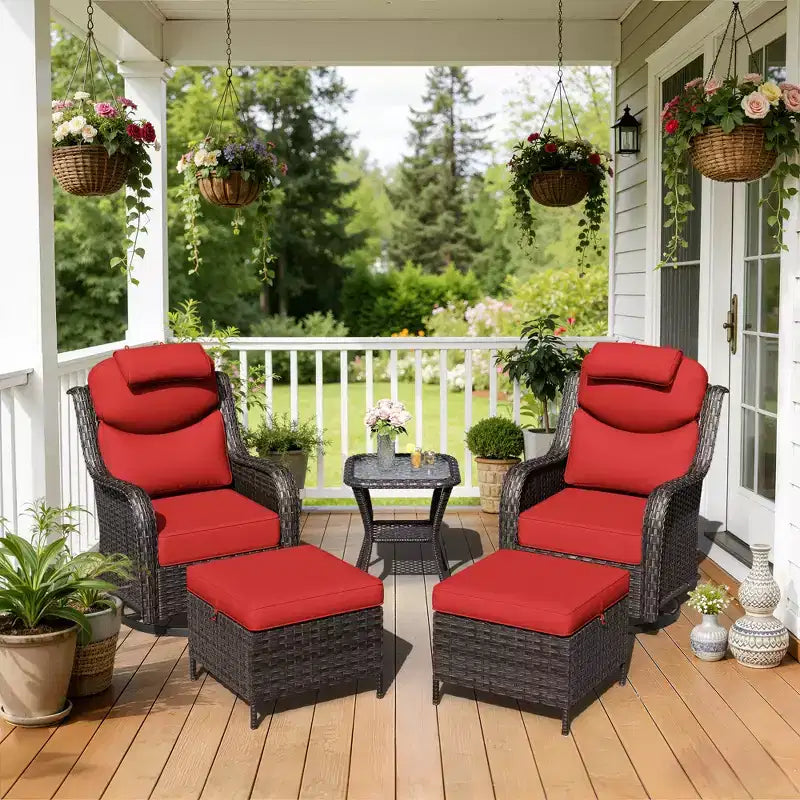 UPTIOT Outdoor Rocking Chair Set with Convertible Ottoman and Side Table for Patio Relaxation
