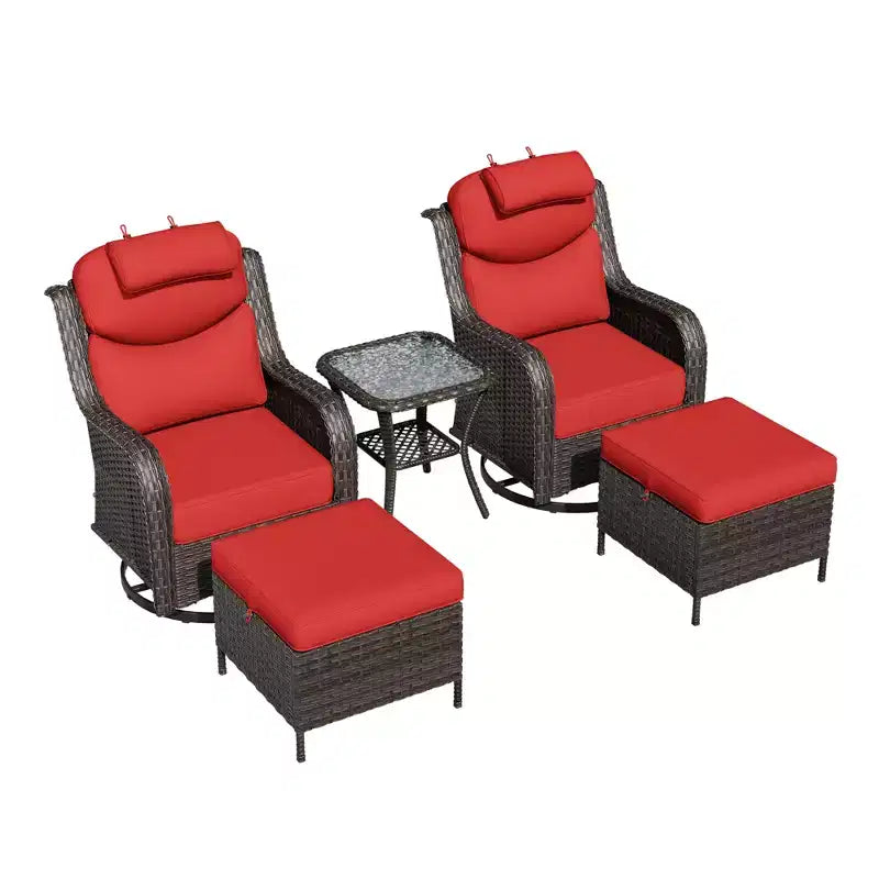 UPTIOT Outdoor Rocking Chair Set with Convertible Ottoman and Side Table for Patio Relaxation