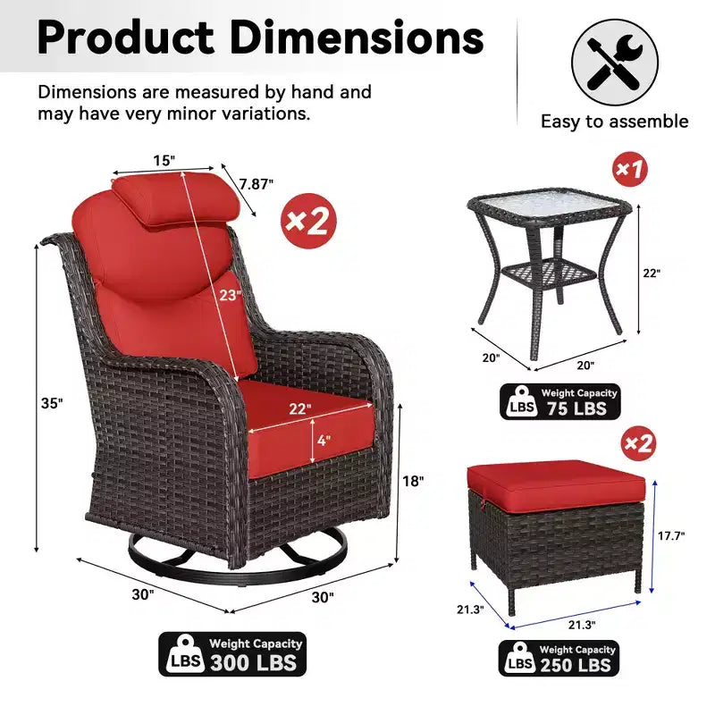 UPTIOT Outdoor Rocking Chair Set with Convertible Ottoman and Side Table for Patio Relaxation