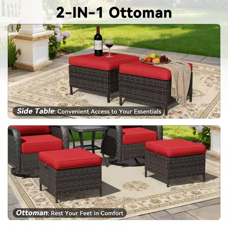 UPTIOT Outdoor Rocking Chair Set with Convertible Ottoman and Side Table for Patio Relaxation