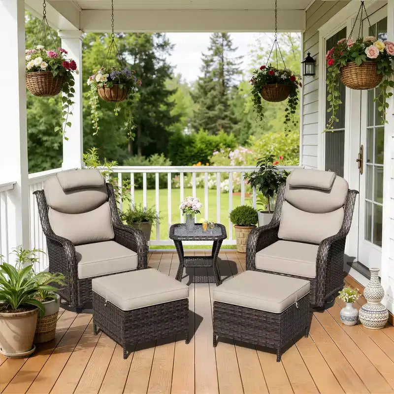 UPTIOT Outdoor Rocking Chair Set with Convertible Ottoman and Side Table for Patio Relaxation
