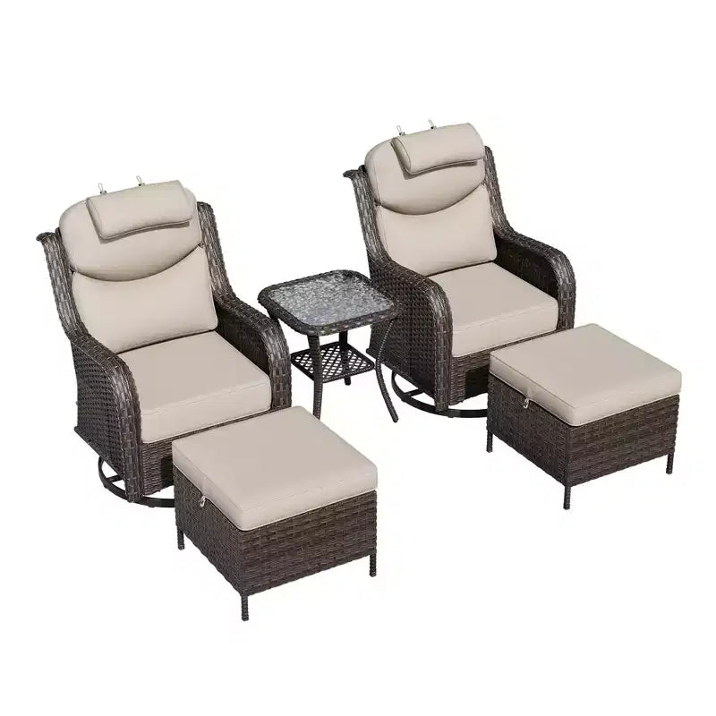 UPTIOT Outdoor Rocking Chair Set with Convertible Ottoman and Side Table for Patio Relaxation