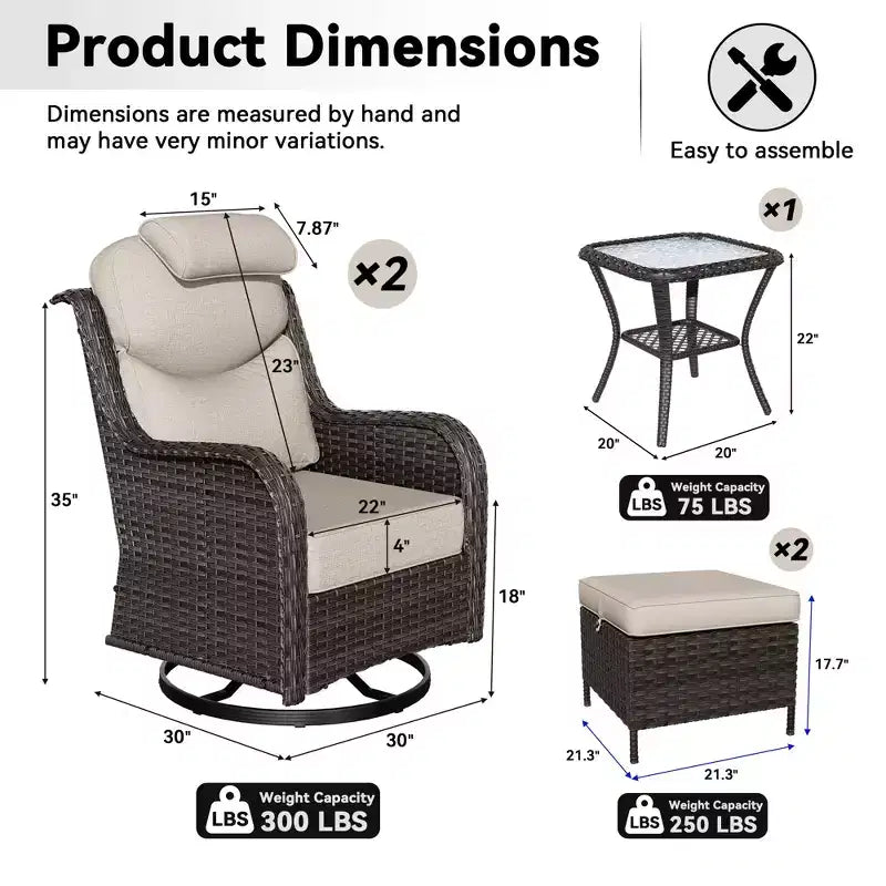 UPTIOT Outdoor Rocking Chair Set with Convertible Ottoman and Side Table for Patio Relaxation
