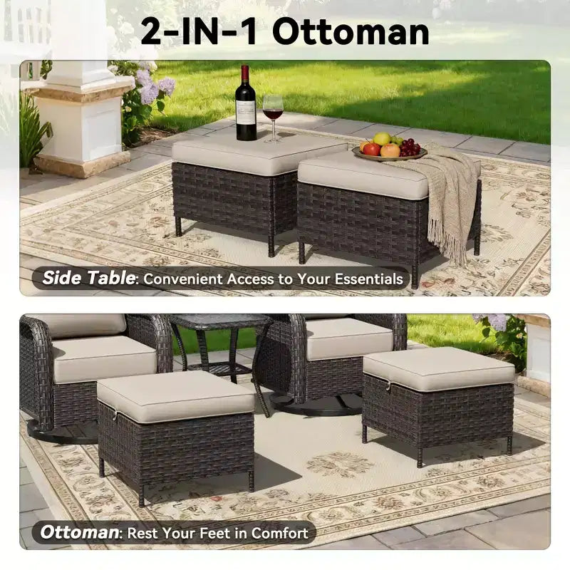 UPTIOT Outdoor Rocking Chair Set with Convertible Ottoman and Side Table for Patio Relaxation