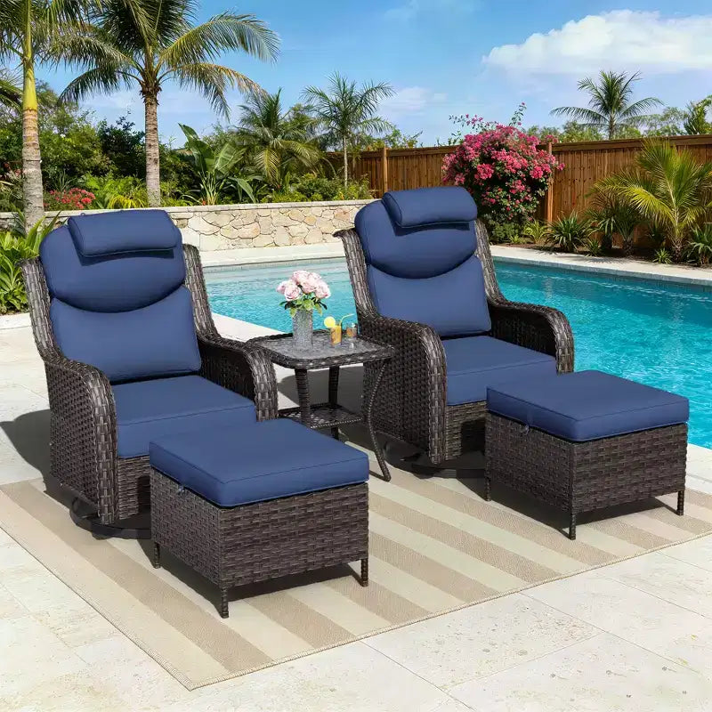 UPTIOT Outdoor Rocking Chair Set with Convertible Ottoman and Side Table for Patio Relaxation