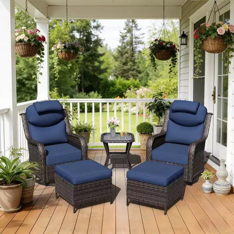 UPTIOT Outdoor Rocking Chair Set with Convertible Ottoman and Side Table for Patio Relaxation