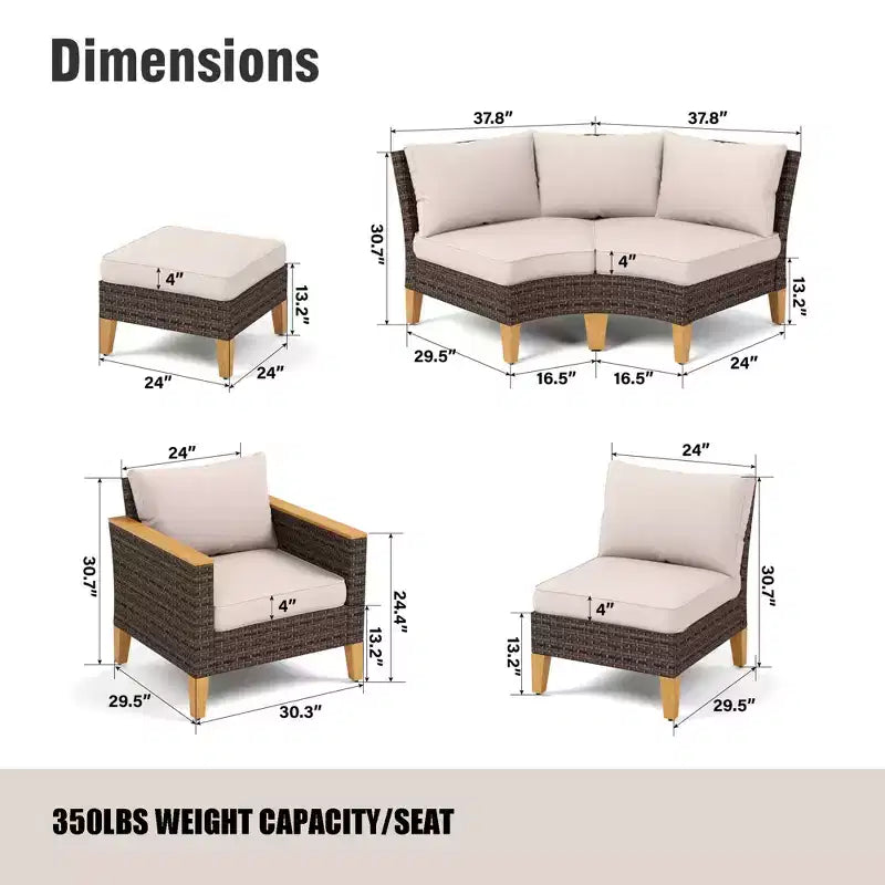 Captiva Designs 9pc Outdoor Wicker Rattan Patio Half-Moon Curved Sectional Sofa Conversation Set with Cushioned Ottoman