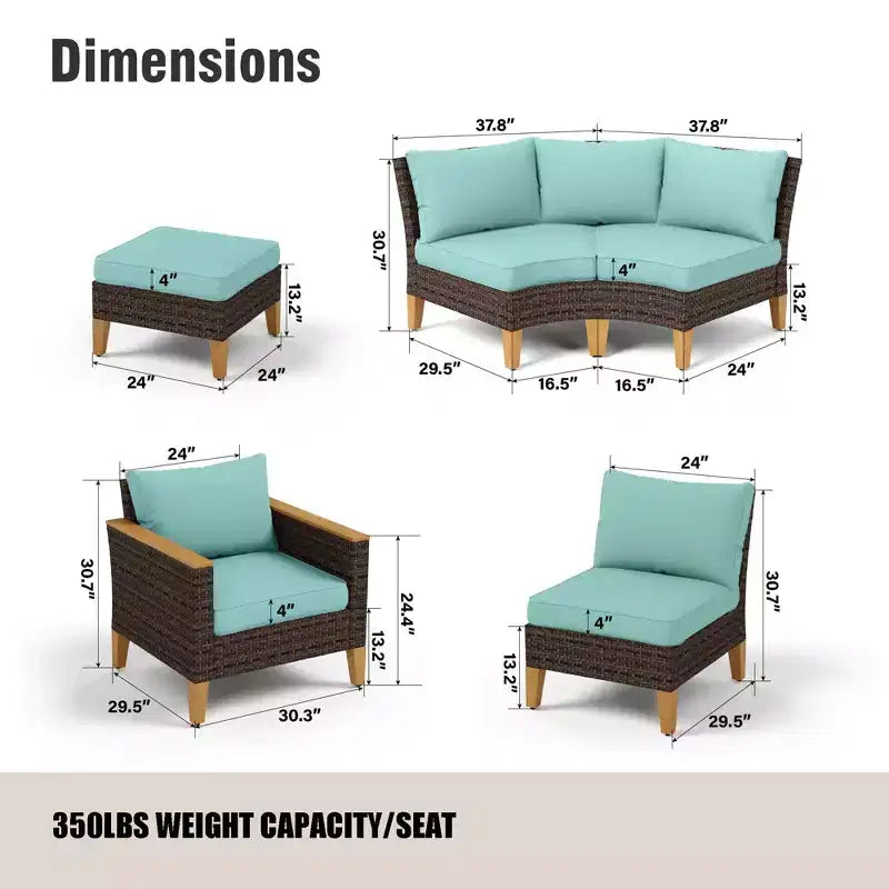Captiva Designs 9pc Outdoor Wicker Rattan Patio Half-Moon Curved Sectional Sofa Conversation Set with Cushioned Ottoman