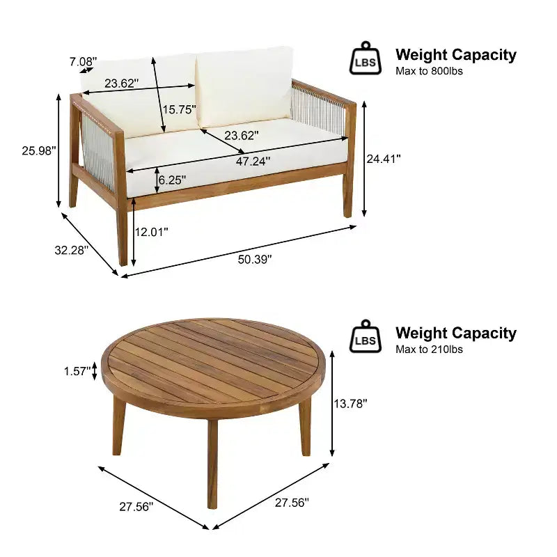 Christopher Knight Home Oliver Patio Modern Coastal 2-Piece Acacia Wood and Rope Loveseat and Coffee Table Set
