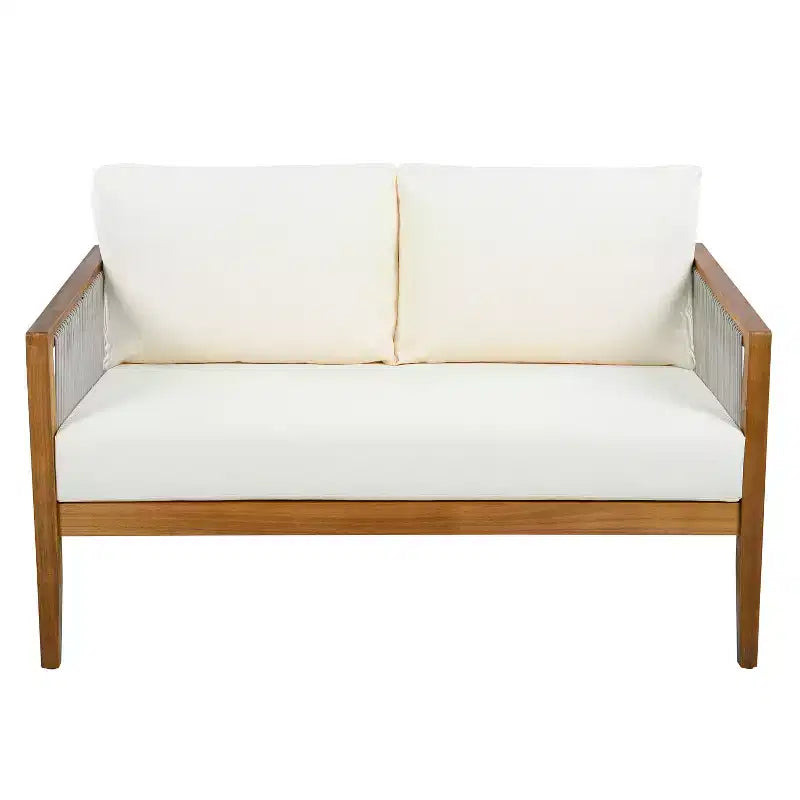 Christopher Knight Home Oliver Patio Modern Coastal 2-Piece Acacia Wood and Rope Loveseat and Coffee Table Set