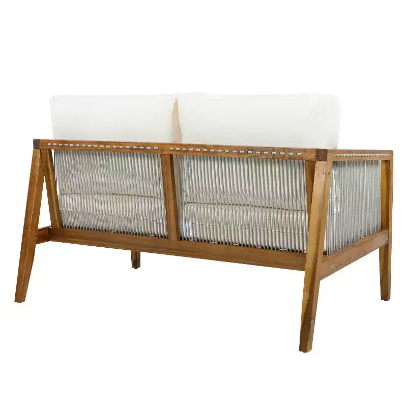 Christopher Knight Home Oliver Patio Modern Coastal 2-Piece Acacia Wood and Rope Loveseat and Coffee Table Set