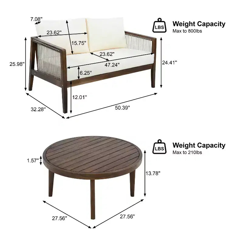 Christopher Knight Home Oliver Patio Modern Coastal 2-Piece Acacia Wood and Rope Loveseat and Coffee Table Set