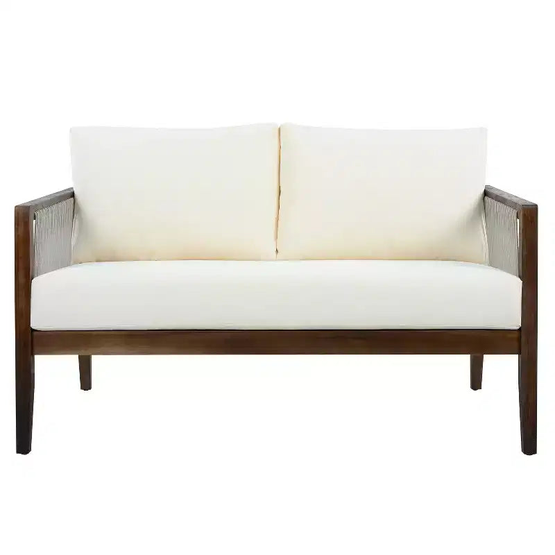 Christopher Knight Home Oliver Patio Modern Coastal 2-Piece Acacia Wood and Rope Loveseat and Coffee Table Set