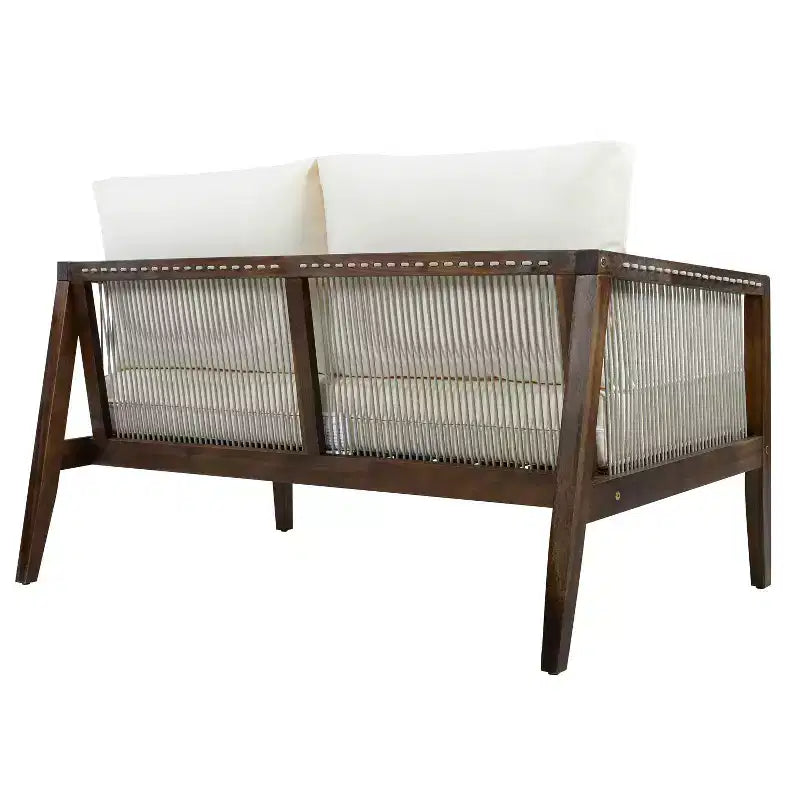 Christopher Knight Home Oliver Patio Modern Coastal 2-Piece Acacia Wood and Rope Loveseat and Coffee Table Set