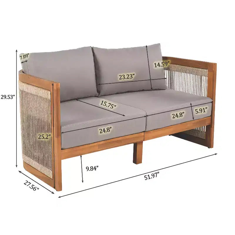Christopher Knight Home Swedy 5 Piece Outdoor Acacia Wood Curved Tub Design Seating Set with Woven Rope