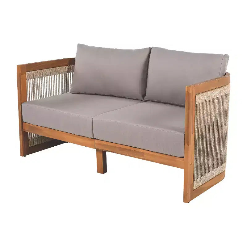 Christopher Knight Home Swedy 5 Piece Outdoor Acacia Wood Curved Tub Design Seating Set with Woven Rope