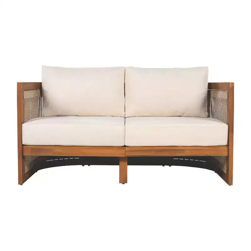 Christopher Knight Home Swedy 5 Piece Outdoor Acacia Wood Curved Tub Design Seating Set with Woven Rope