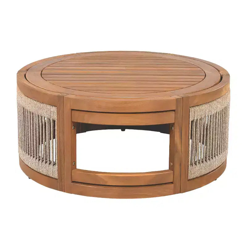 Christopher Knight Home Crune 6 Piece Outdoor Acacia Wood Curved Tub Design Seating Set with Woven Rope