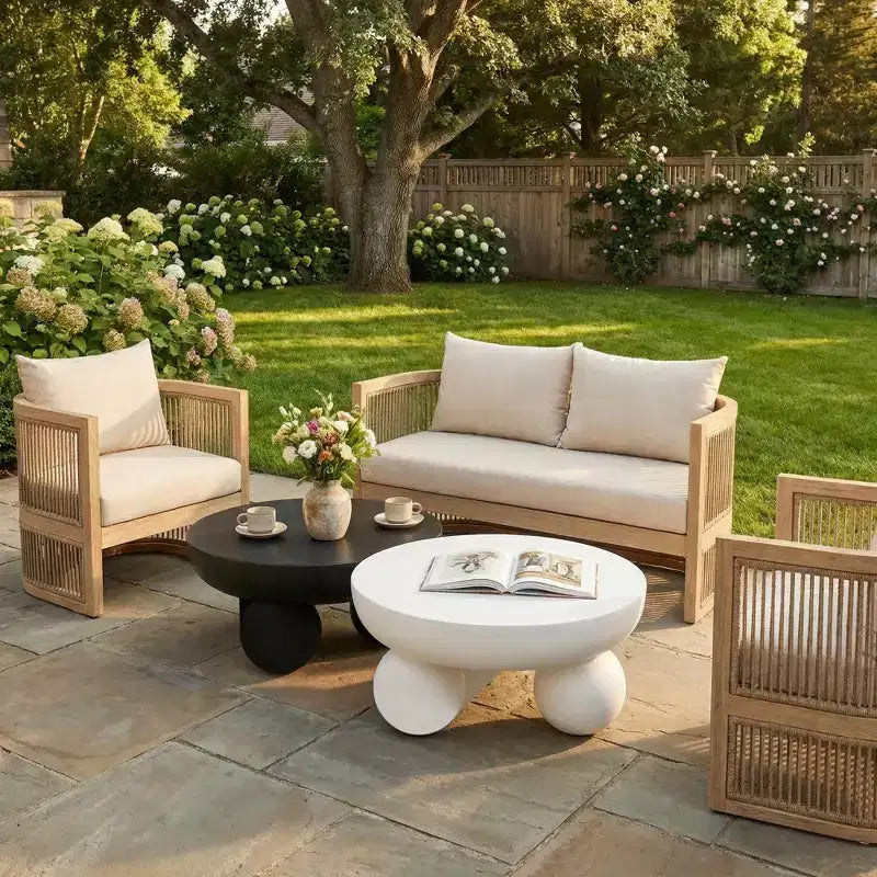 Christopher Knight Home Wulan 5 Piece Acacia Wood Conversation Set with Concrete Table