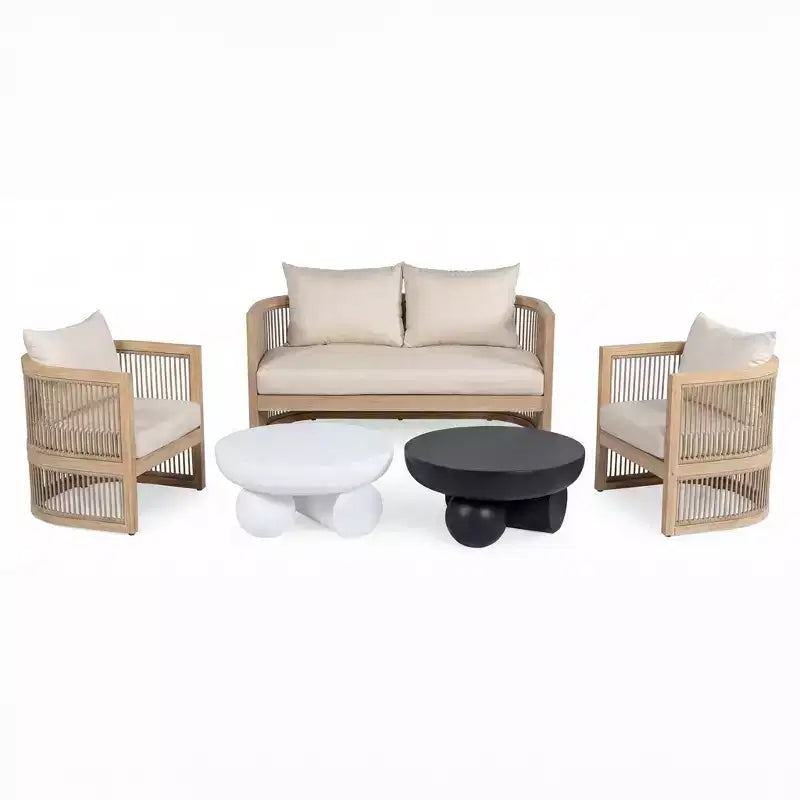 Christopher Knight Home Wulan 5 Piece Acacia Wood Conversation Set with Concrete Table