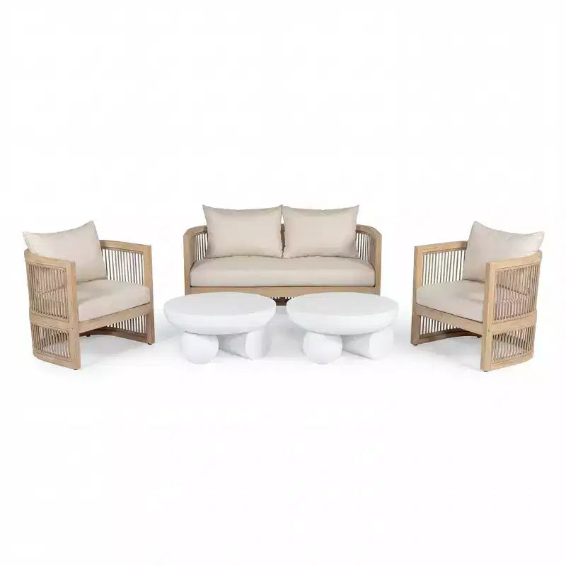 Christopher Knight Home Wulan 5 Piece Acacia Wood Conversation Set with Concrete Table