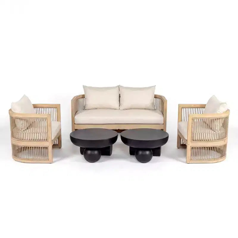 Christopher Knight Home Wulan 5 Piece Acacia Wood Conversation Set with Concrete Table