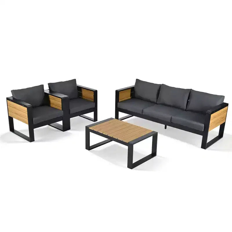Polibi 4-Piece Outdoor Patio Set with Coffee Table & Fold-Out Side Tables