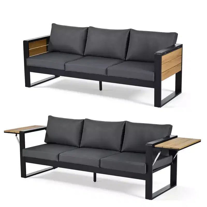 Polibi 4-Piece Outdoor Patio Set with Coffee Table & Fold-Out Side Tables