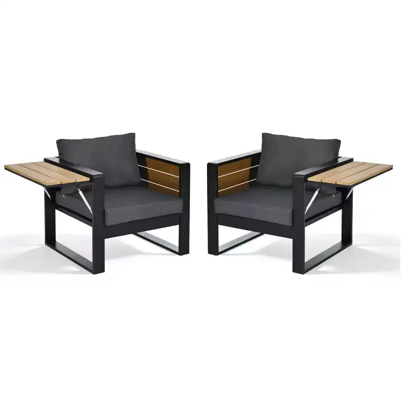 Polibi 4-Piece Outdoor Patio Set with Coffee Table & Fold-Out Side Tables