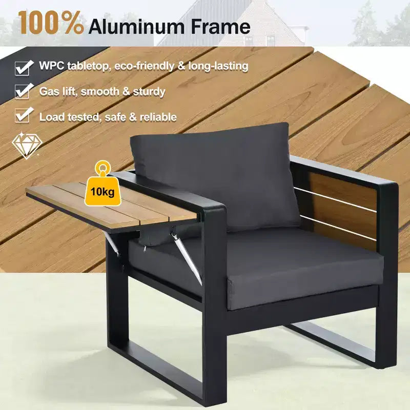 Polibi 4-Piece Outdoor Patio Set with Coffee Table & Fold-Out Side Tables