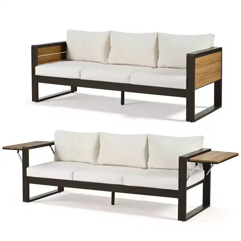 Polibi 4-Piece Outdoor Patio Set with Coffee Table & Fold-Out Side Tables
