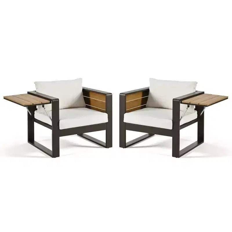Polibi 4-Piece Outdoor Patio Set with Coffee Table & Fold-Out Side Tables