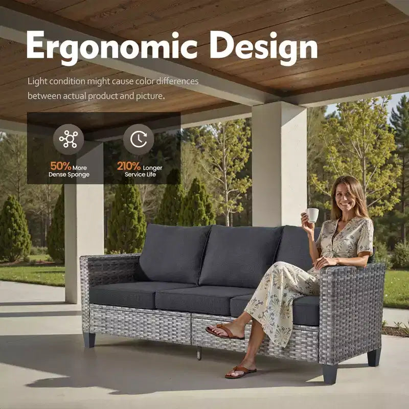 HOMLUX 6-Piece Patio Set w/ 42 Steel Fire Pit, 3-Seater Sofa, Single Chairs & Ottomans