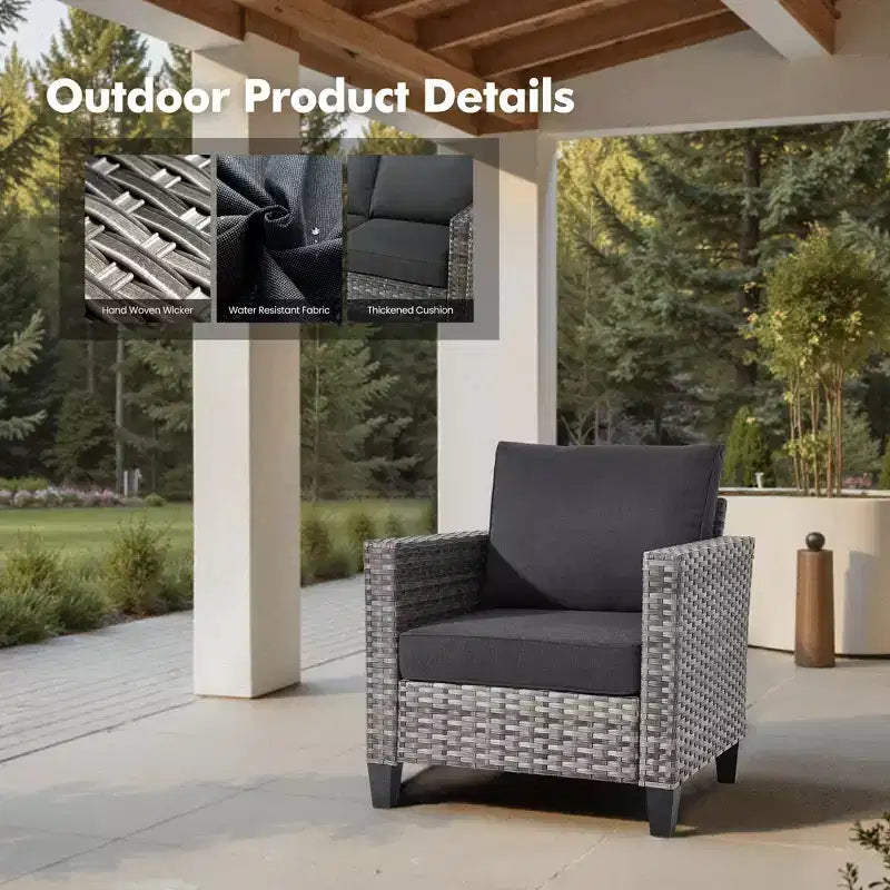HOMLUX 6-Piece Patio Set w/ 42 Steel Fire Pit, 3-Seater Sofa, Single Chairs & Ottomans